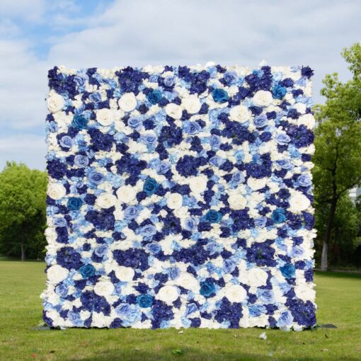 3D Royal Blue Floral Wall for Luxury Venue and Banquet Party Decorations