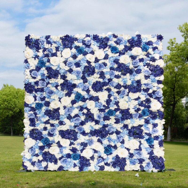 3D Royal Blue Floral Wall for Luxury Venue and Banquet Party Decorations