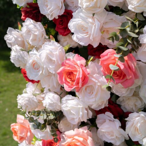 4D White and Pink Roses Wedding Flower Wall Backdrop with Elegant Design