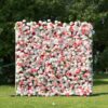 4D White and Pink Roses Wedding Flower Wall Backdrop with Elegant Design