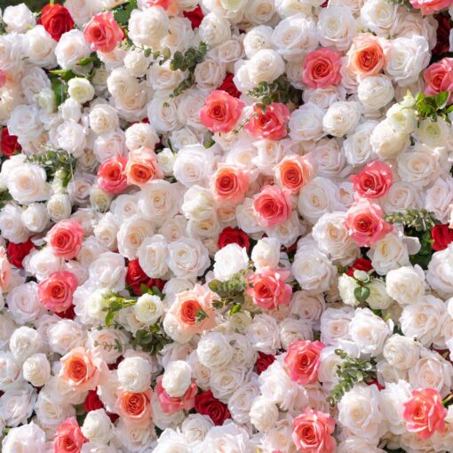 4D White and Pink Roses Wedding Flower Wall Backdrop with Elegant Design