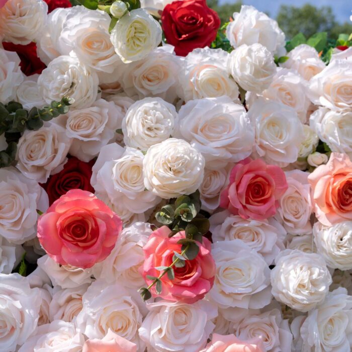 4D White and Pink Roses Wedding Flower Wall Backdrop with Elegant Design
