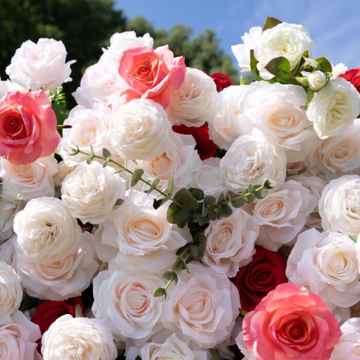 4D White and Pink Roses Wedding Flower Wall Backdrop with Elegant Design