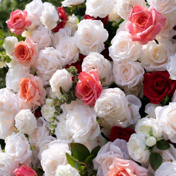 4D White and Pink Roses Wedding Flower Wall Backdrop with Elegant Design