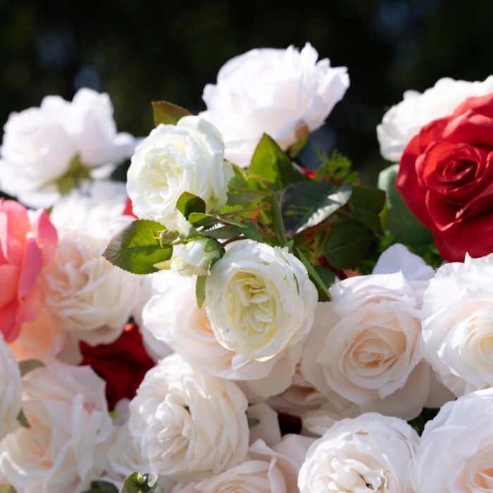 4D White and Pink Roses Wedding Flower Wall Backdrop with Elegant Design