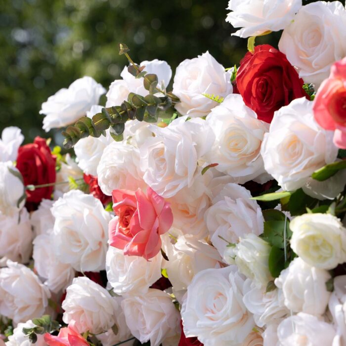 4D White and Pink Roses Wedding Flower Wall Backdrop with Elegant Design