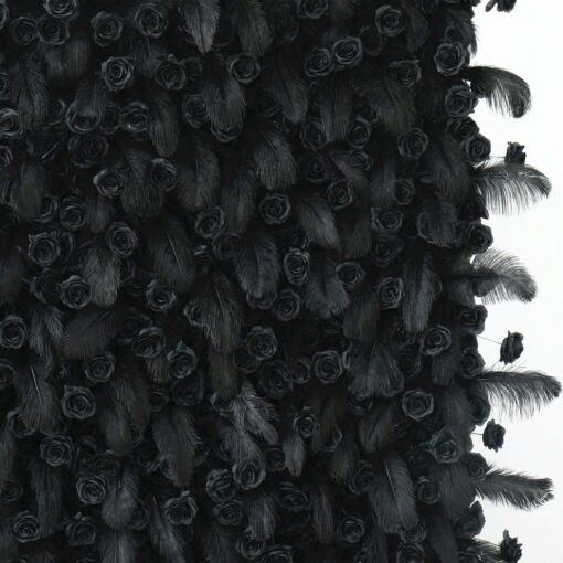 5D Black Feather Wall with Roses for Luxury Gala and Gothic Style Backdrop