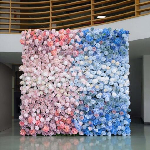 5D Gradient Navy Blue and Blush Pink Flower Wall for Weddings and Celebrations