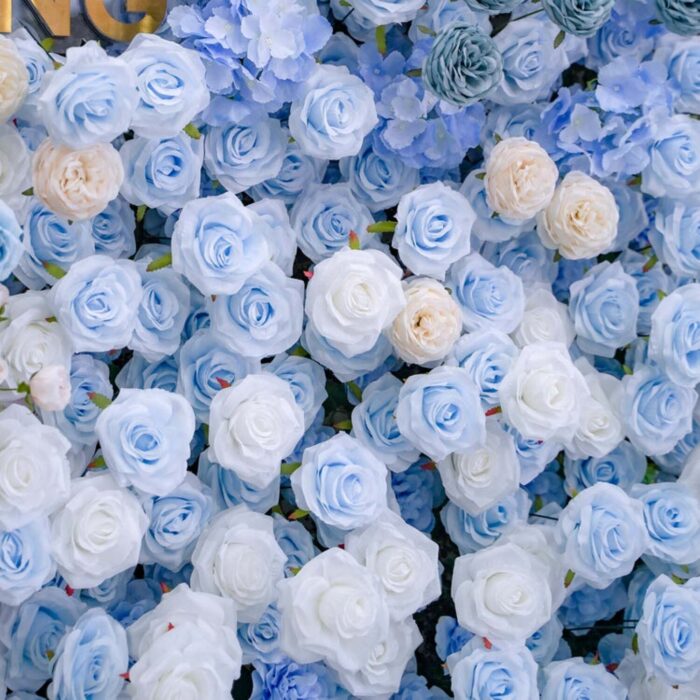 5D Gradient Navy Blue and Blush Pink Flower Wall for Weddings and Celebrations