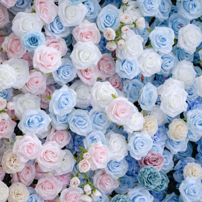5D Gradient Navy Blue and Blush Pink Flower Wall for Weddings and Celebrations