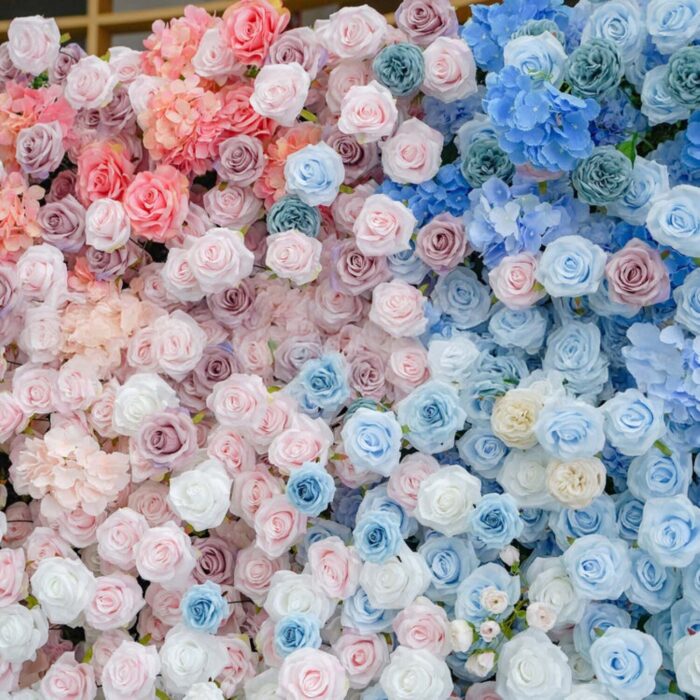 5D Gradient Navy Blue and Blush Pink Flower Wall for Weddings and Celebrations