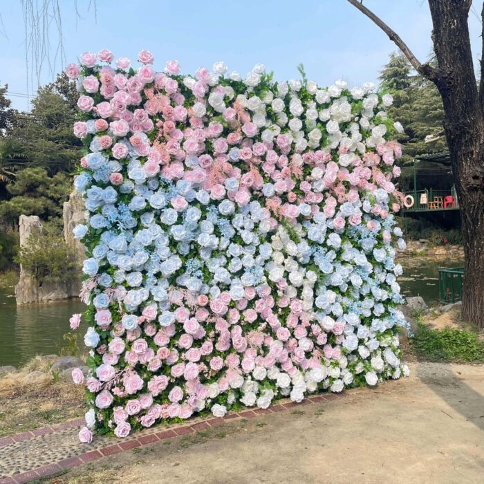 5D Light Pink and Baby Blue Roses Flower Wall for Outdoor Photo Shoots