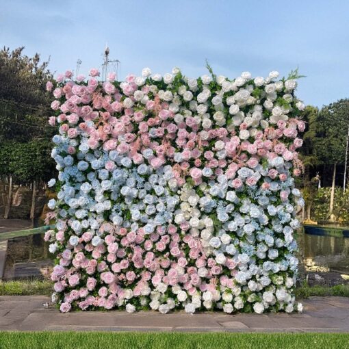 5D Light Pink and Baby Blue Roses Flower Wall for Outdoor Photo Shoots