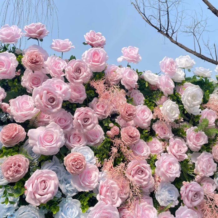 5D Light Pink and Baby Blue Roses Flower Wall for Outdoor Photo Shoots