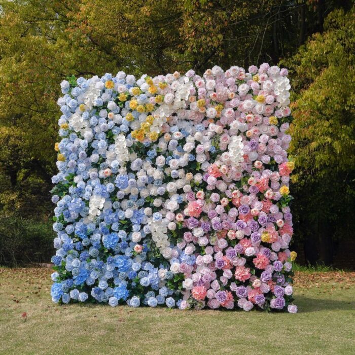 5D Pastel Blue and Pink Wedding Backdrop for Romantic Spring Decor