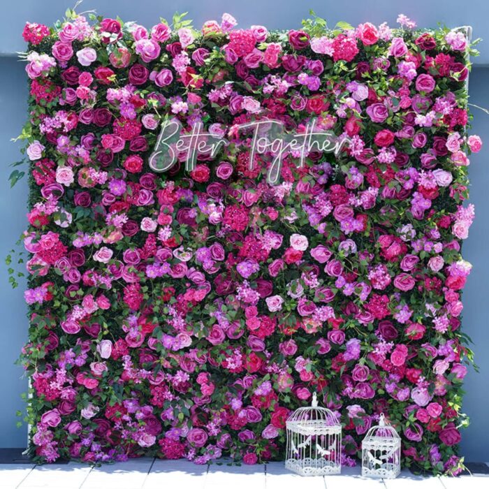 5D Pink and Purple Flower Wall for Elegant Wedding Backdrop and Event Decoration