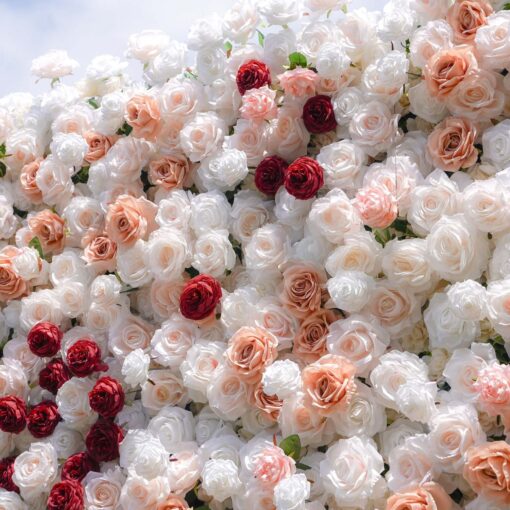 5D Pink and White Flower Wall with Red Roses for Luxury Wedding Backdrops