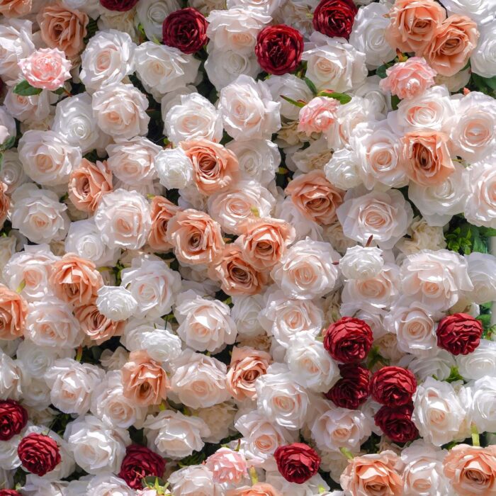 5D Pink and White Flower Wall with Red Roses for Luxury Wedding Backdrops