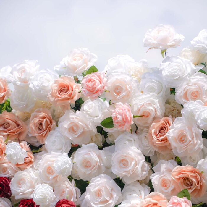 5D Pink and White Flower Wall with Red Roses for Luxury Wedding Backdrops