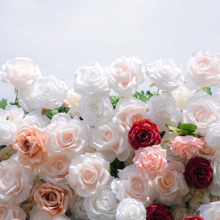 5D Pink and White Flower Wall with Red Roses for Luxury Wedding Backdrops