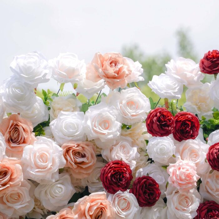 5D Pink and White Flower Wall with Red Roses for Luxury Wedding Backdrops