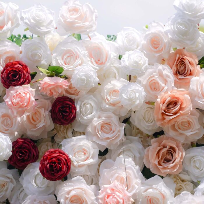 5D Pink and White Flower Wall with Red Roses for Luxury Wedding Backdrops