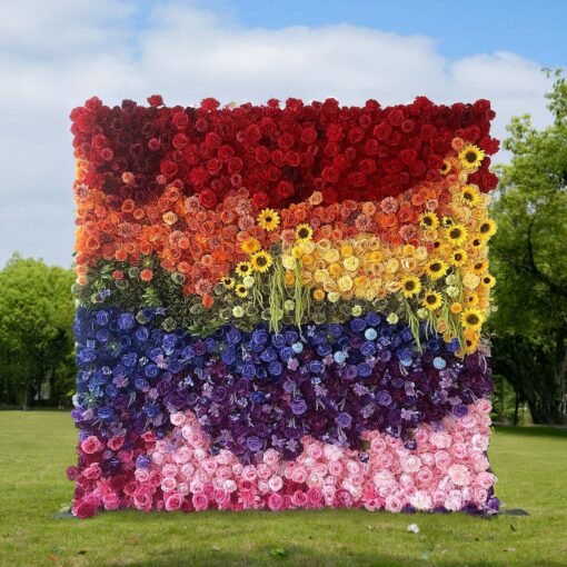 5D Rainbow Floral Wall for Vibrant Weddings, Parades, and Festival Settings