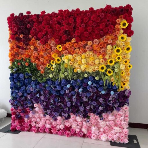 5D Rainbow Floral Wall for Vibrant Weddings, Parades, and Festival Settings