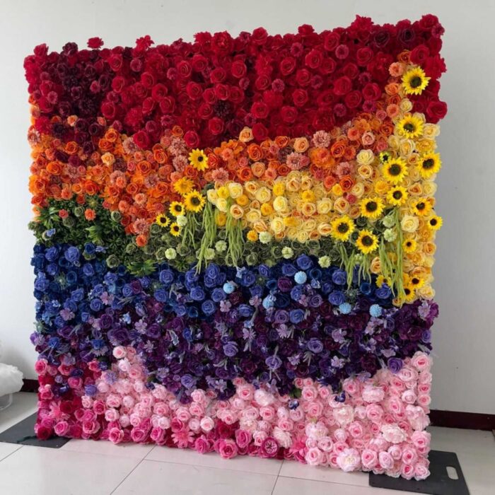 5D Rainbow Floral Wall for Vibrant Weddings, Parades, and Festival Settings