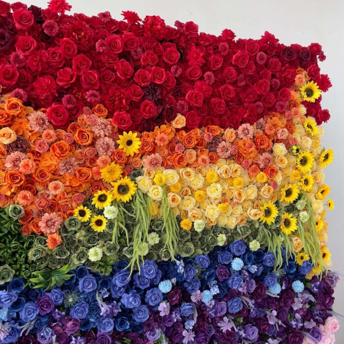 5D Rainbow Floral Wall for Vibrant Weddings, Parades, and Festival Settings