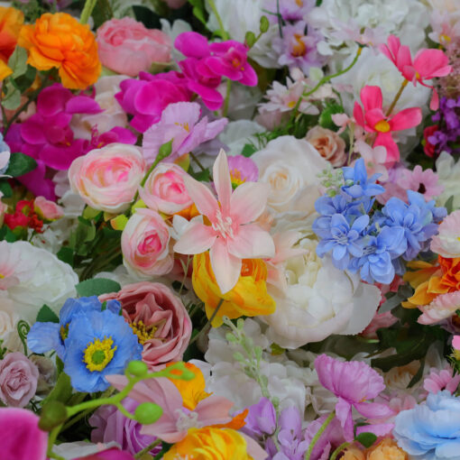 Bright and Vibrant 5D Artificial Flower Wall with Orange and Yellow Blooms for Garden Parties