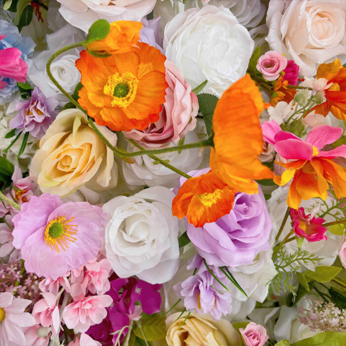 Bright and Vibrant 5D Artificial Flower Wall with Orange and Yellow Blooms for Garden Parties