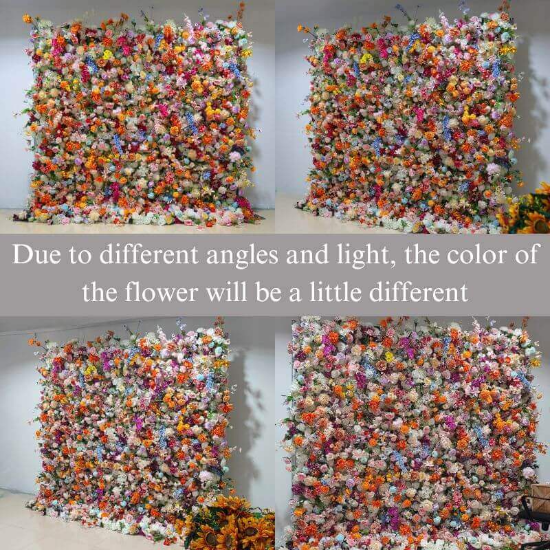 Bright and Vibrant 5D Artificial Flower Wall with Orange and Yellow Blooms for Garden Parties