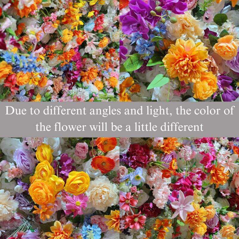 Bright and Vibrant 5D Artificial Flower Wall with Orange and Yellow Blooms for Garden Parties