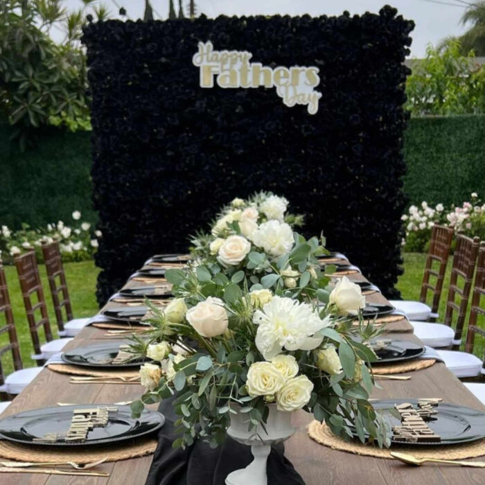 Deluxe Black Wild Rose Flower Wall Decor for Birthday Men and Father's Day Backdrops