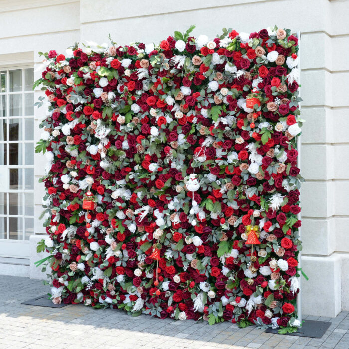 Elegant 5D Red Rose Flower Wall for Christmas Weddings