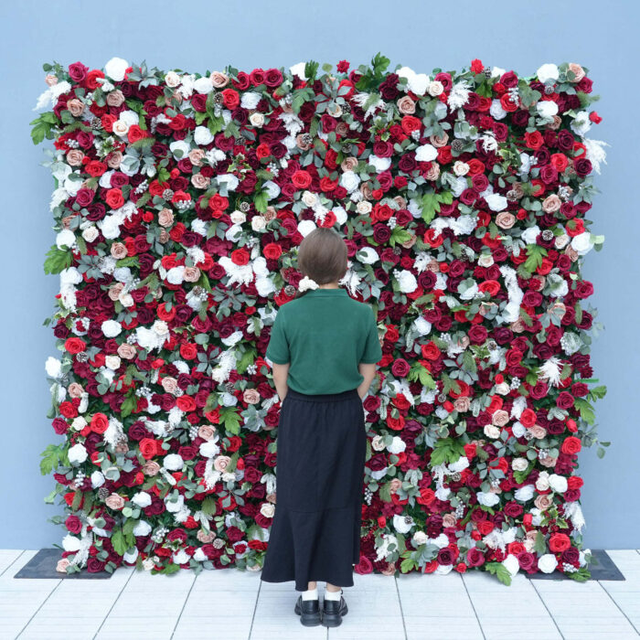 Elegant 5D Red Rose Flower Wall for Christmas Weddings