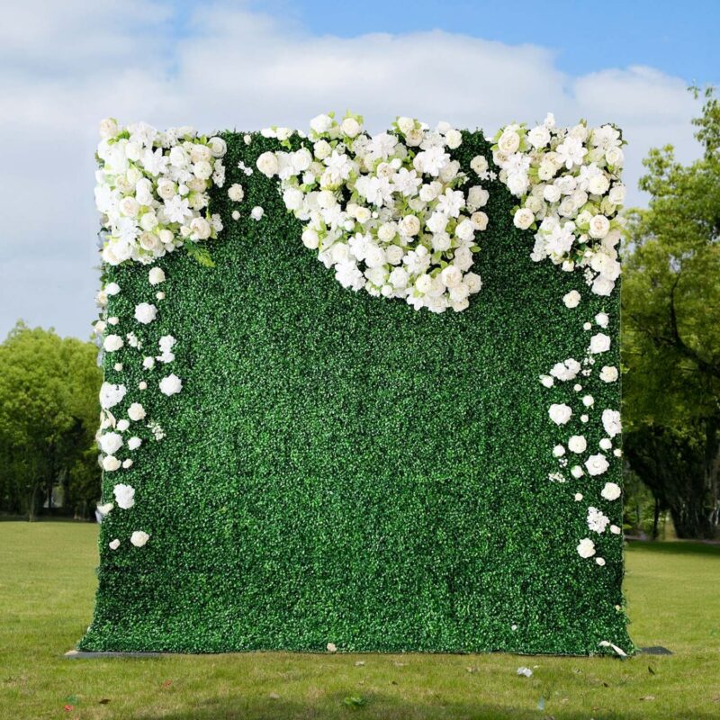 Elegant Greenery and White Floral Wall with Cascading Flowers for Receptions
