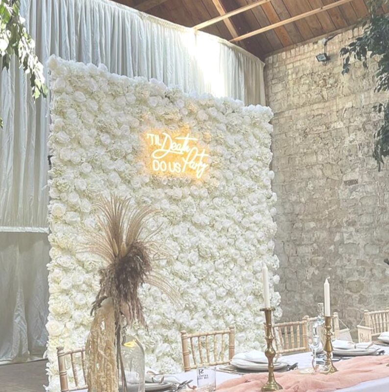 Elegant White Rose Flower Wall for Christmas and Holiday Birthday Celebrations