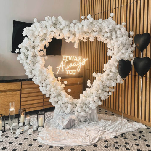 Elegant White Rose Heart Backdrop for Engagement Proposals and Weddings