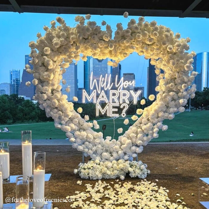 Elegant White Rose Heart Backdrop for Engagement Proposals and Weddings