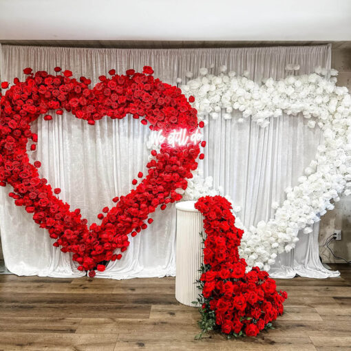 Elegant White Rose Heart Backdrop for Engagement Proposals and Weddings