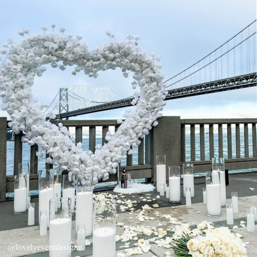 Elegant White Rose Heart Backdrop for Engagement Proposals and Weddings