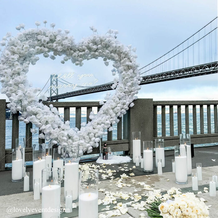 Elegant White Rose Heart Backdrop for Engagement Proposals and Weddings