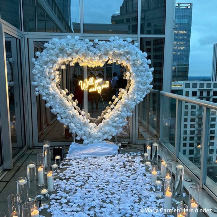 Elegant White Rose Heart Backdrop for Engagement Proposals and Weddings