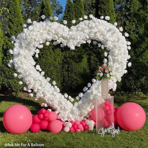 Elegant White Rose Heart Backdrop for Engagement Proposals and Weddings
