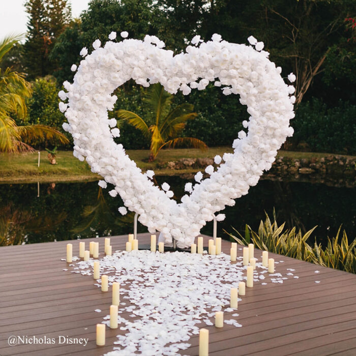 Elegant White Rose Heart Backdrop for Engagement Proposals and Weddings