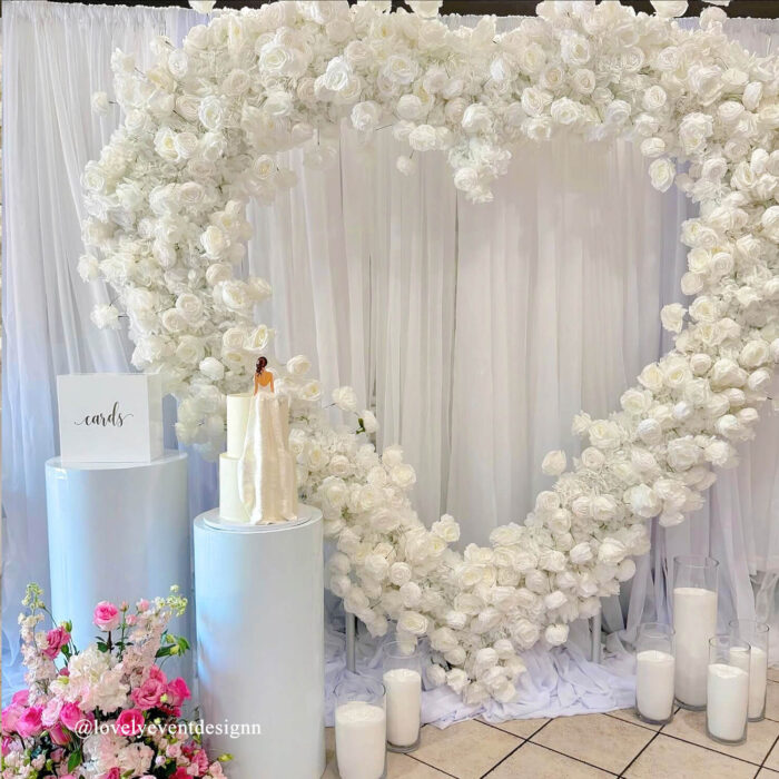 Elegant White Rose Heart Backdrop for Engagement Proposals and Weddings