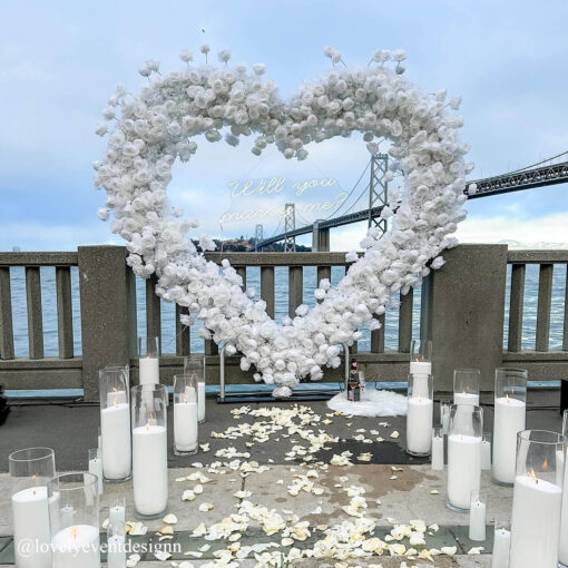 Elegant White Rose Heart Backdrop for Engagement Proposals and Weddings