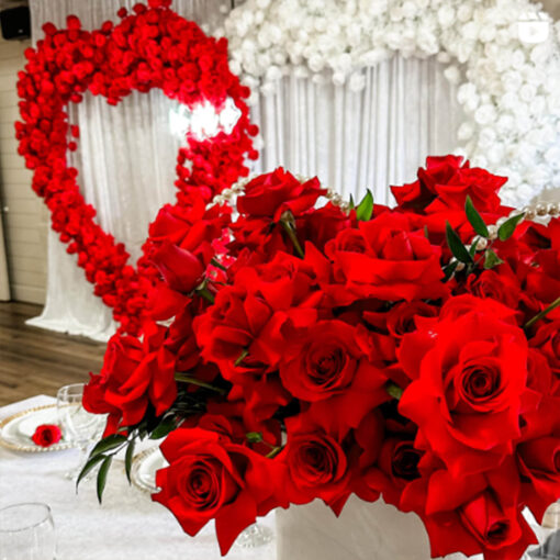 Elegant White Rose Heart Backdrop for Engagement Proposals and Weddings
